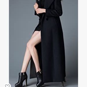 PLAER Women's Cashmere Coat Long Trench Coat Black Woolen Coat